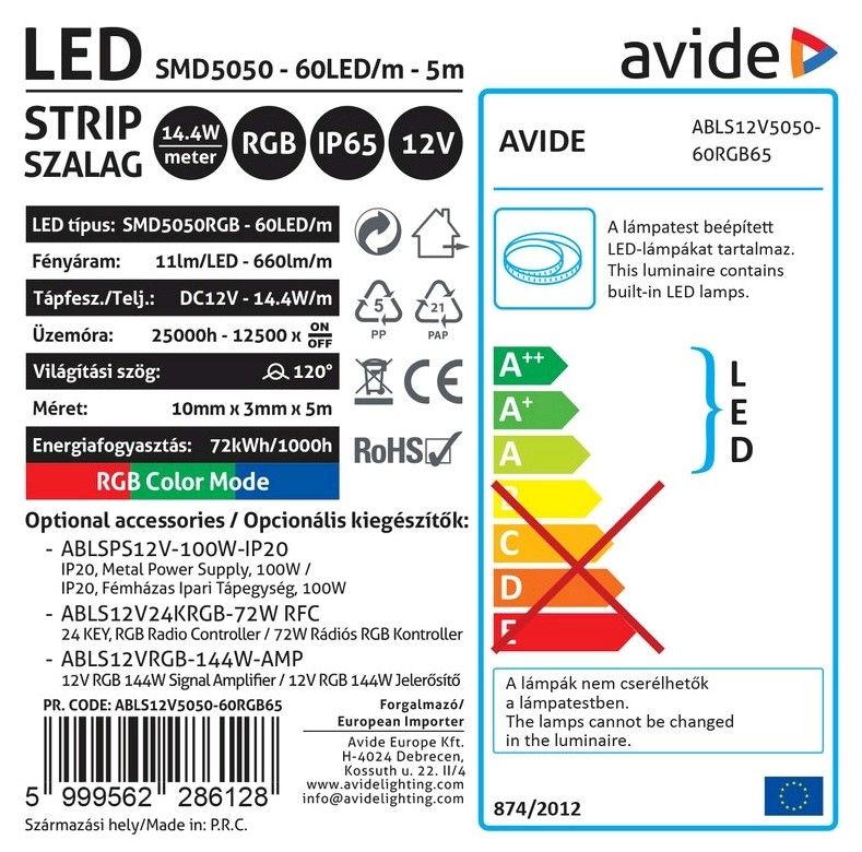 Avide LED Ταινία 12V 14.4W RGB IP65 5.0μ