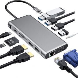 Μετατροπέας 12in1 USB C hub Dual HDMI USB2.0 x 4