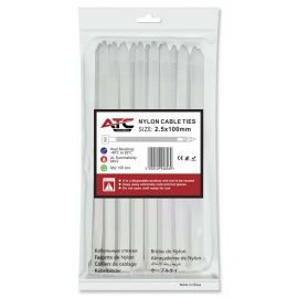 ATC Δεματικά 2.5x100mm Νάιλον Λευκά 100τμχ Σακουλάκι
