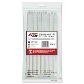 ATC Δεματικά 2.5x150mm Νάιλον Λευκά 100τμχ Σακουλάκι