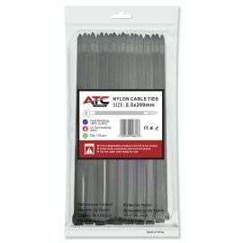 ATC Δεματικά 2.5x200mm Νάιλον Μαύρα 100τμχ Σακουλάκι