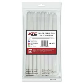 ATC Δεματικά 3.6x200mm Νάιλον Λευκά 100τμχ Σακουλάκι