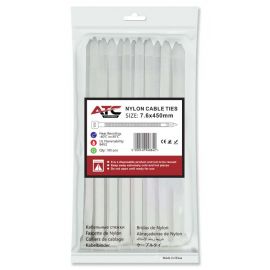 ATC Δεματικά 7.6x450mm Νάιλον Λευκά 100τμχ Σακουλάκι