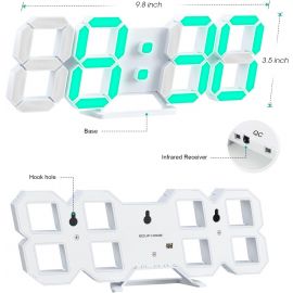 EDUP EH-LED1319 3D LED Wall Clock 9.5 Remote Control Digital Nightlight