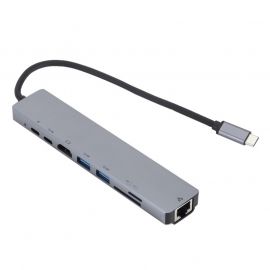 Αντάπτορας 8in1 USB C hubRJ45 HDMI USBx2 SD TF PDx2