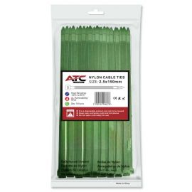 ATC Δεματικά 2.5x150mm Νάιλον Πράσινο 100τμχ Σακουλάκι