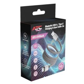 ATC-C6 Μαγνητικό Καλώδιο Φόρτισης & Μεταφοράς Δεδομένων USB-A σε Type-C 66W 1m Μαύρο