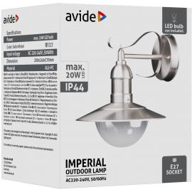 Avide Εξωτερικό Φωτιστικό Τοίχου Imperial 1xE27 IP44 Σατέν Νίκελ