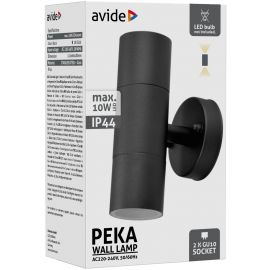 Avide Εξωτερικό Φωτιστικό Τοίχου Peka 2xGU10 IP44 Μαύρο