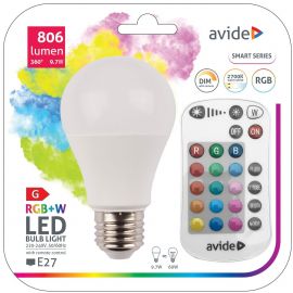 Avide LED Smart Κοινή A60 9.7W RGB+W 2700K με IR Τηλεχειριστήριο