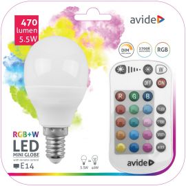 Avide LED Smart Σφαιρική 5.5W RGB+W 2700K με IR Τηλεχειριστήριο