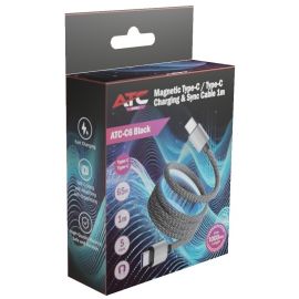 ATC-C6 Μαγνητικό Καλώδιο Φόρτισης & Μεαφοράς Δεδομένων Type-C σε Type-C 65W 1m Μαύρο