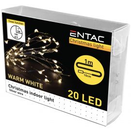 Entac Christmas Indoor Silver Wire 20 LED Light with Timer WW 1m (2x2032 incl.)