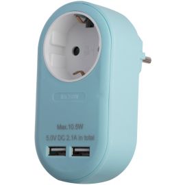 Entac Power Adapter 1 Grounded Socket and 2 USB (total 2.1A) Blue