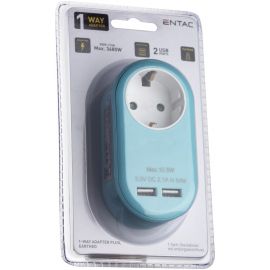 Entac Πρίζα Σούκο με 2 Θύρες USB  (total 2.1A) Μπλέ