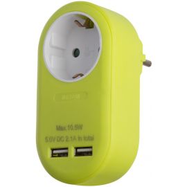 Entac Power Adapter 1 Grounded Socket and 2 USB (total 2.1A) Lime