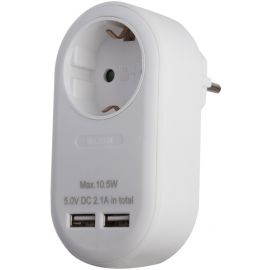 Entac Power Adapter 1 Grounded Socket and 2 USB (total 2.1A) White