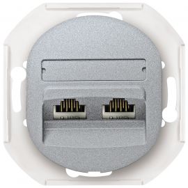 EON E614.S Data socket double without cover frame 2xRJ45 Cat 5e UTP, silver