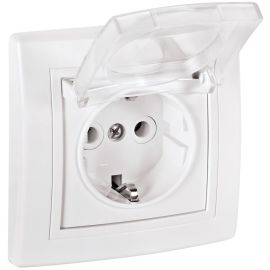 PRESTIGE Double-pole socket outlet with cover with polycarbonate insert, white