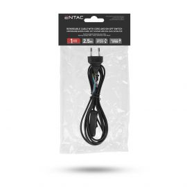 Entac Rewireable Καλώδιο 2G0.75 με Διακόπτη ON/OFF Μαύρο 2.5m