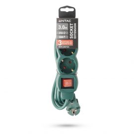 Entac Πολύπριζο 3 Θέσεων με Διακόπτη S1 3G1.5 Πράσινο 3m 