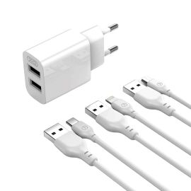 XO L109 (EU) Dual USB-A 2.4A Charger with lightning cable