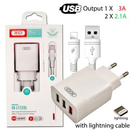 XO L72 EU QC3.0 + 2.1A 3xUSB Lightning Καλώδιο