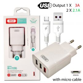 XO L72 EU QC3.0 + 2.1A 3xUSB Micro Καλώδιο