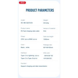 XO NB-Q231A Καλώδιο Φόρτισης + Data Rock Series Type-C σε Lightning 27W Data 1m Μαύρο
