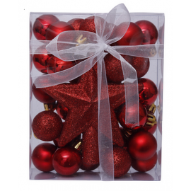 Artezan Χριστουγεννιάτικες Μπάλες 3cm Full Set Κόκκινο + Αστέρι Κορυφής Δέντρου 30pcs/box